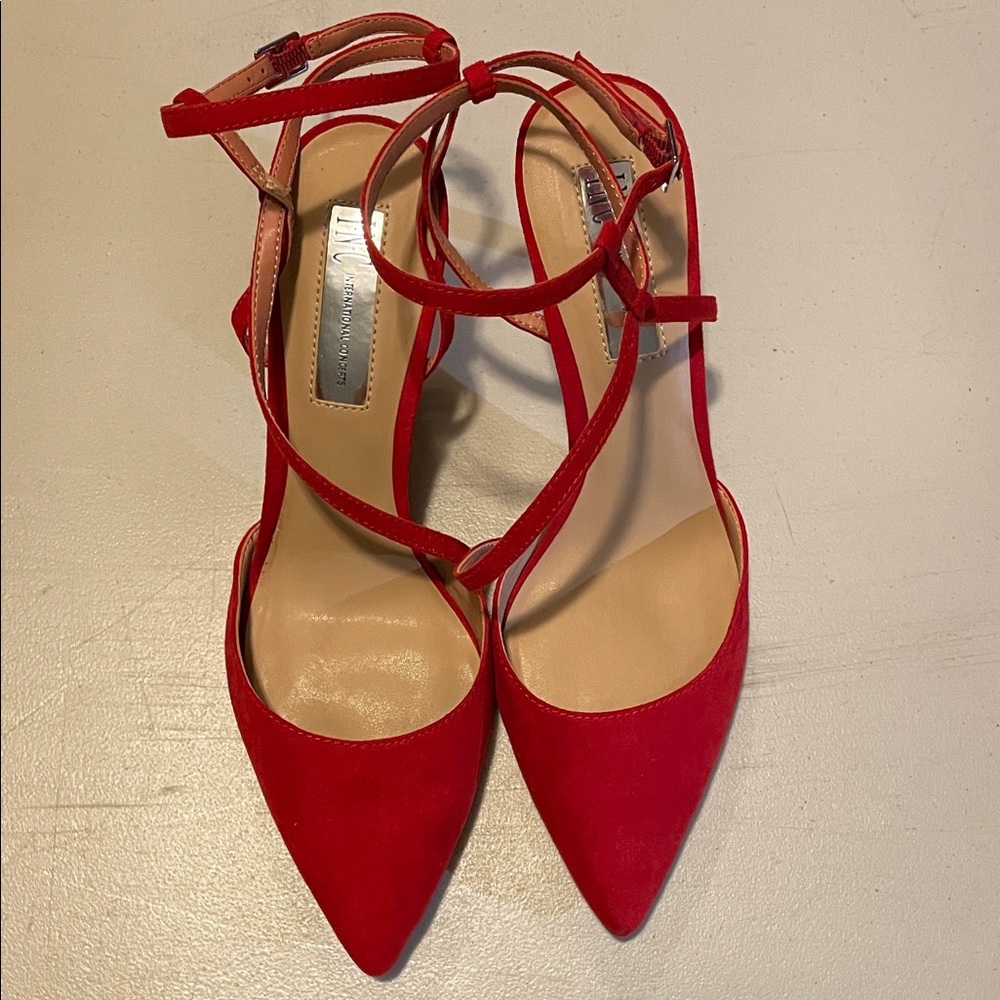 INC International Concepts Red Pointed-Toe Ankle-Strap Heels